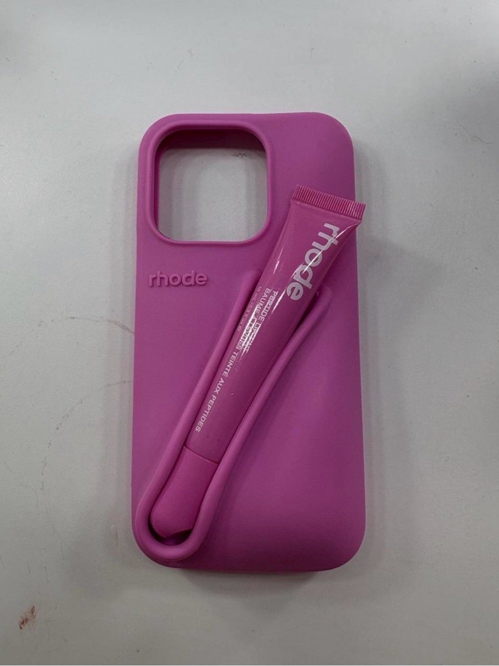 rhode Pink Phone Case with Built-In Lip Gloss Holder - includes lip gloss
